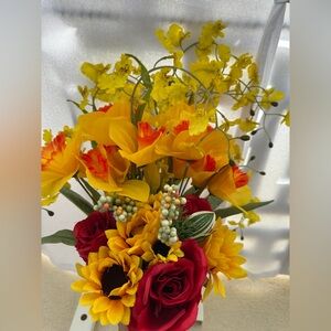 Vibrant Floral Arrangement Pieces with Red and Yellow Accents